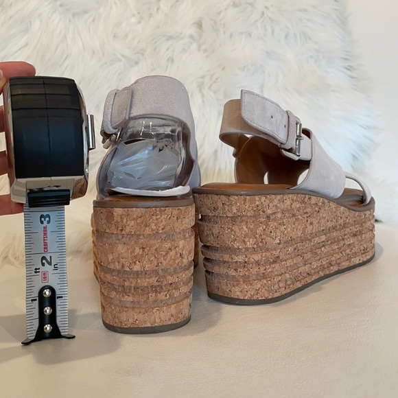 (8.5) FRANCO SARTO BM vanilla suede Caroline cork real suede leather 3”platforms - Picture 5 of 12